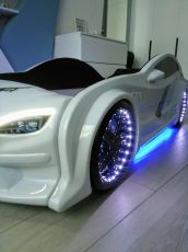 Дитяче ліжко машина Star Premium Mersedes GT white 160х80 см з підсвічуванням, музикою, шкіряний салон, пультом